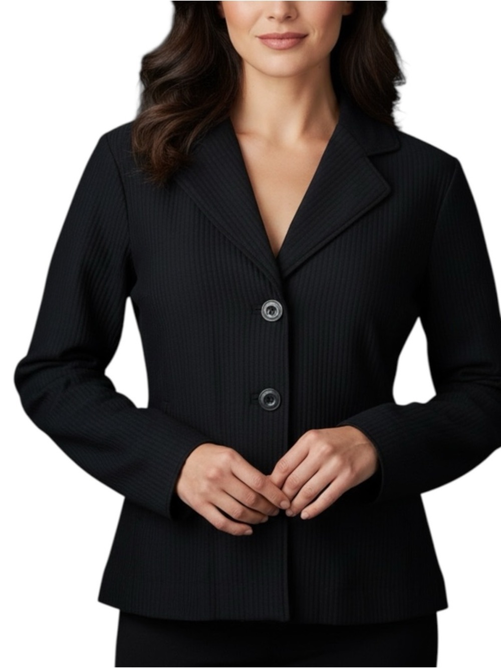 Coldwater Creek Size 6 Black Bow Quilted Two-Button Silk Blend Blazer Jacket